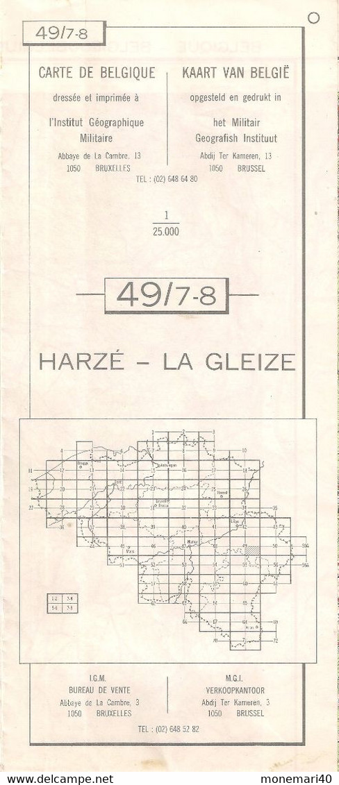 BELGIQUE - CARTE TOPOGRAPHIQUE - HARZÉ - LA GLEIZE (STOUMONT - WERBOMONT - LORCÉ - CHEVRON) 49/7-8 - I.N.G MILITAIRE - Cartes Topographiques