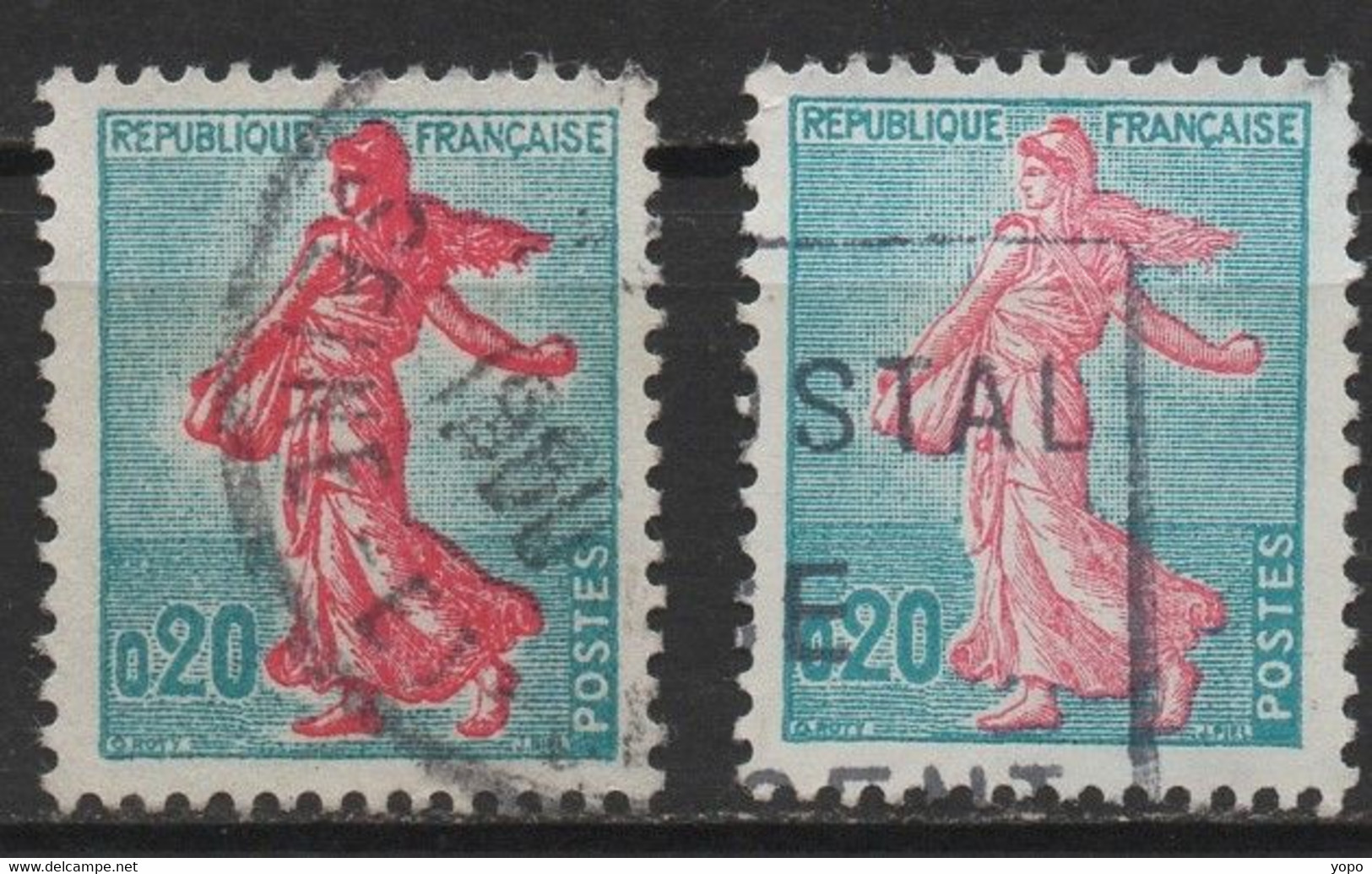 2 Timbres N°1233 Dont L'un Avec Surcharge D'encre Rouge - Used Stamps