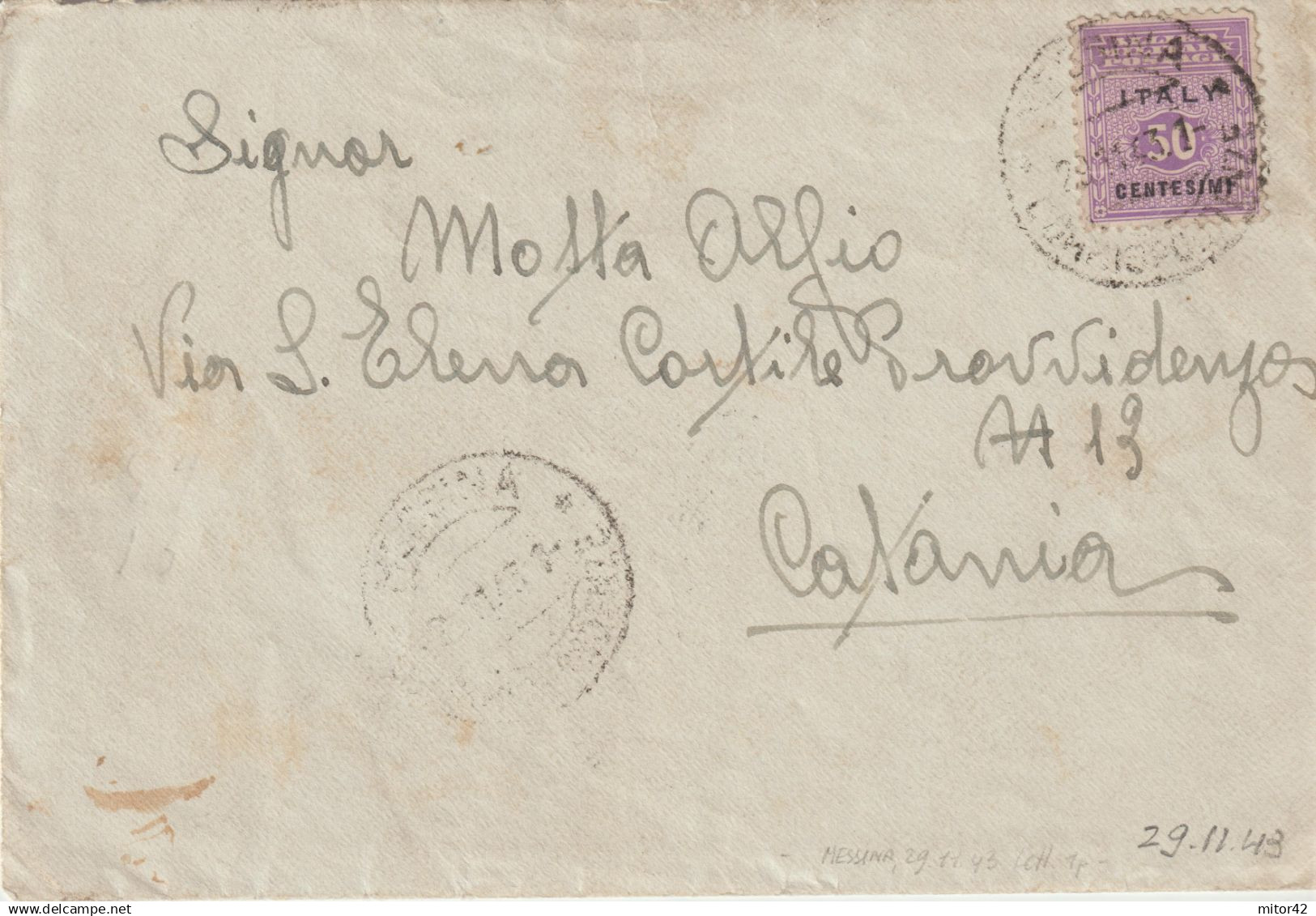 174-AMGOT-Occupazione Alleata Sicilia-15c.+10c.Galileo+75c.Imperiale-Tassata Mista-Castelmola-Messina - Occ. Anglo-américaine: Sicile