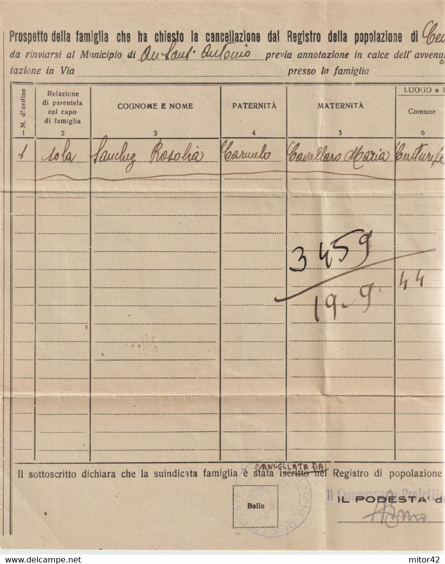 179-AMGOT-Occupazione Alleata Sicilia-30c.su Modulo Del Comune Di Aci S.Antonio-Catania X Centuripe-Enna - Anglo-american Occ.: Sicily