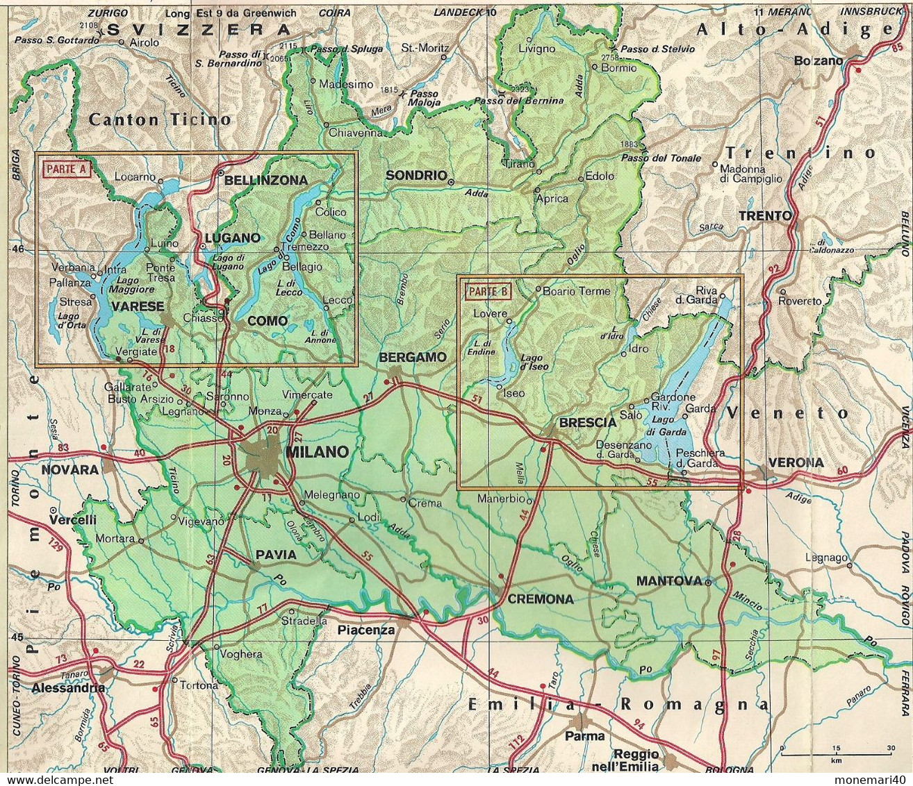 ITALIE - LOMBARDIE - CARTE TOURISTIQUE DES LACS - ISTITUTO GEOGRAFICO DE AGOSTINI - NOVARA. - Cartes Topographiques