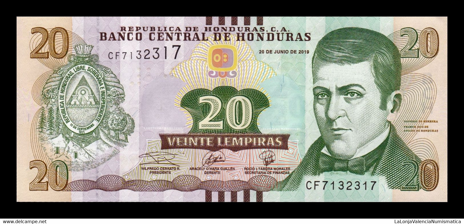 Honduras 20 Lempiras 2019 Pick 100d Capicua SC UNC - Honduras