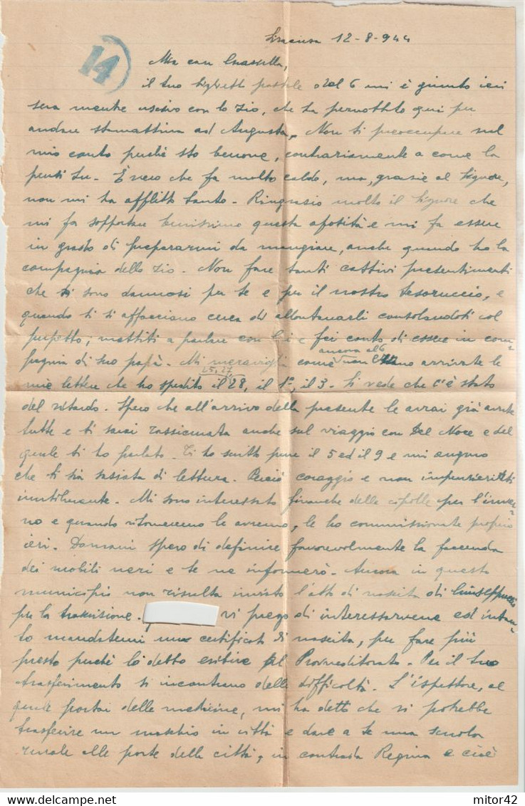 183-AMGOT-Occupazione Alleata Sicilia-Pluriaffrancatura: 15c.(x8)+25c.+50c.da Siracusa X Cosenza Con Lettera Censurata - Occup. Anglo-americana: Sicilia