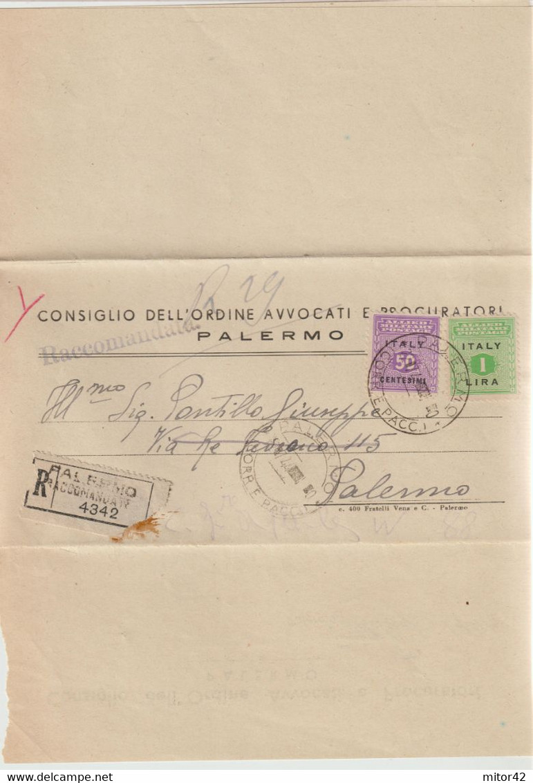 186-AMGOT-Occupazione Alleata Sicilia- 50c.+ 1L.da E Per Palermo - Anglo-Amerik. Bez.: Sicilë