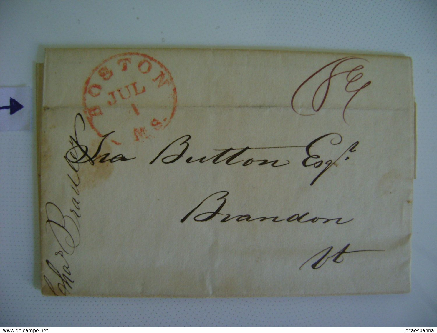 UNITED STATES - FULL LETTER SENT FROM BOSTON TO BRANDON IN 1843 IN THE STATE - …-1845 Préphilatélie