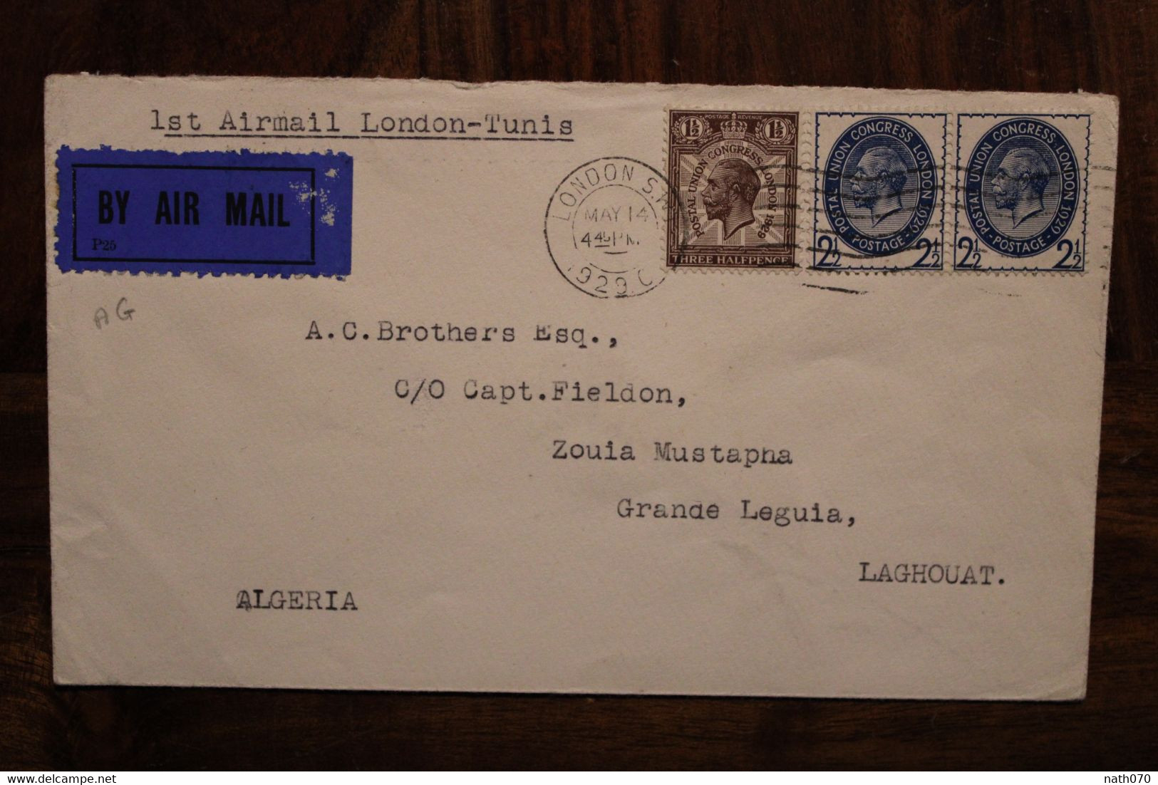 1929 1st Air Mail London Tunis Laghouat Alger Algérie France Cover GB UK British Empire Très Rare !!! - Brieven En Documenten