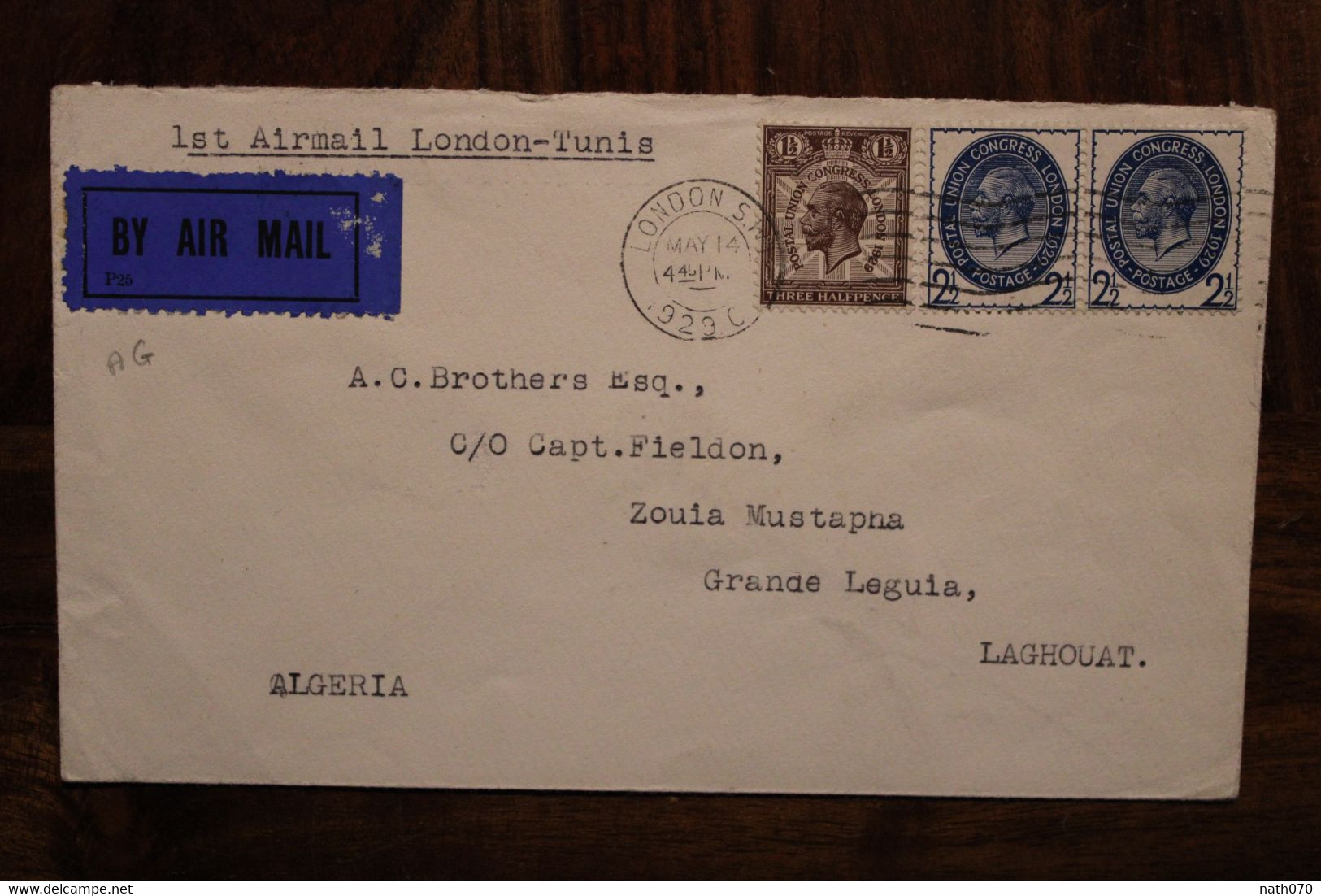 1929 1st Air Mail London Tunis Laghouat Alger Algérie France Cover GB UK British Empire Très Rare !!! - Lettres & Documents