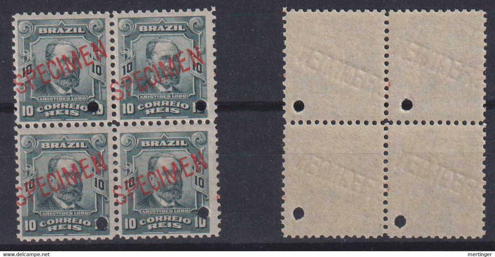 Zil Brasil Mi# 163 ** MNH SPECIMEN Block Of 4 Republicanas 10R 1906 - Unused Stamps