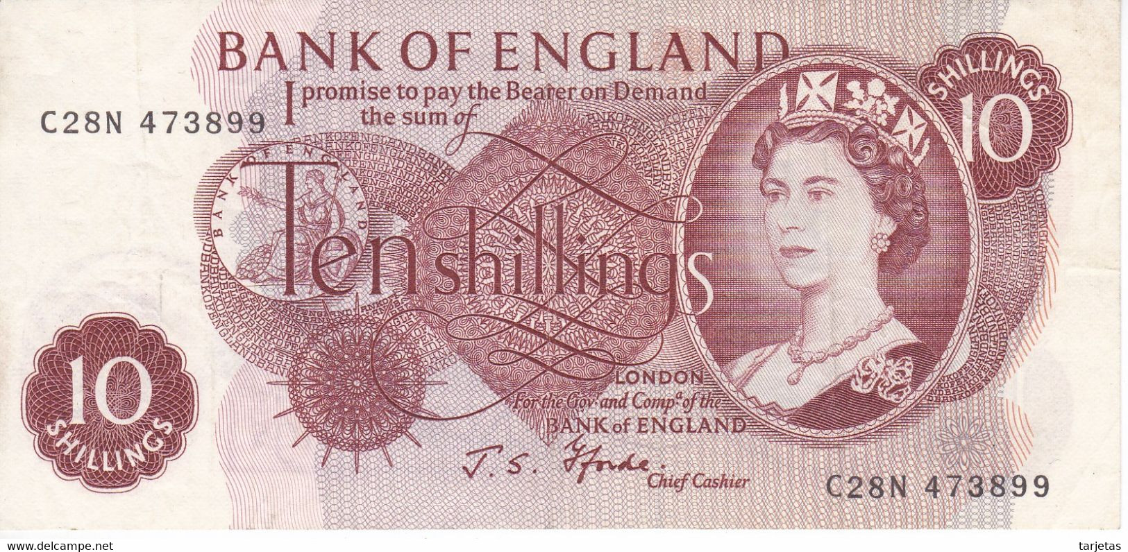 BILLETE DE REINO UNIDO DE 10 SHILLINGS DE LOS AÑOS 1966-1970  (BANKNOTE) - 10 Shillings