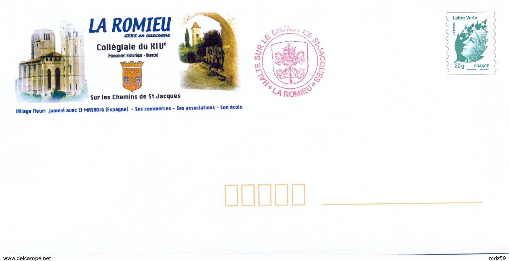 PAP LA ROMIEU Sur Le Chemin De Saint Jacques De Compostelle Voie Du PUY - Marianne Beaujard Lettre Verte - PAP: Ristampa/Beaujard