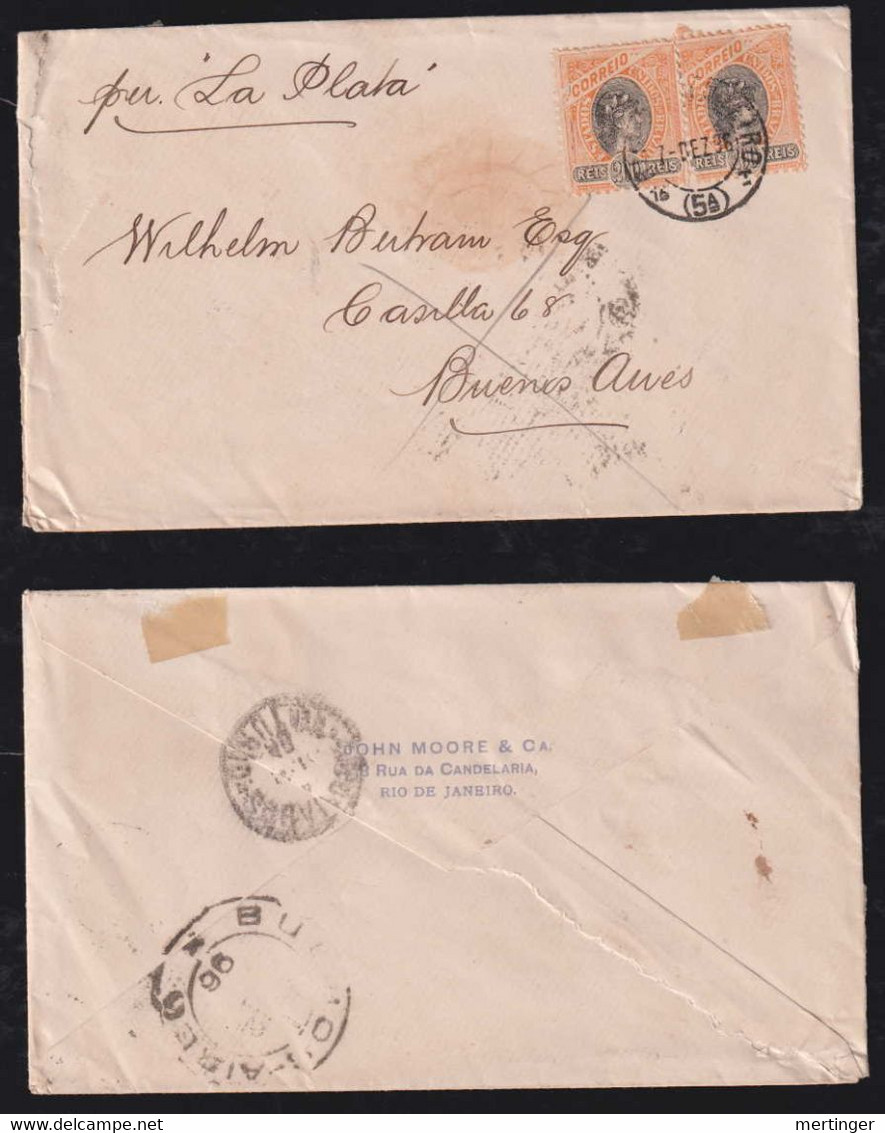 Brazil Brasil 1896 Cover 2x200R Madrugada RIO X BUENOS AIRES Argentina - Lettres & Documents