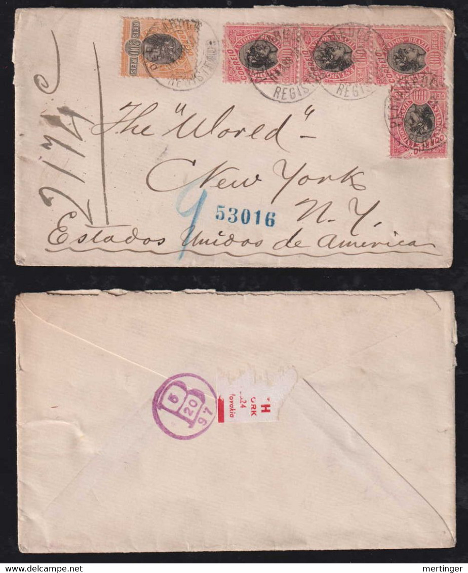 Brazil Brasil 1897 Registered Cover PERNAMBUCO X NEW YORK USA - Lettres & Documents
