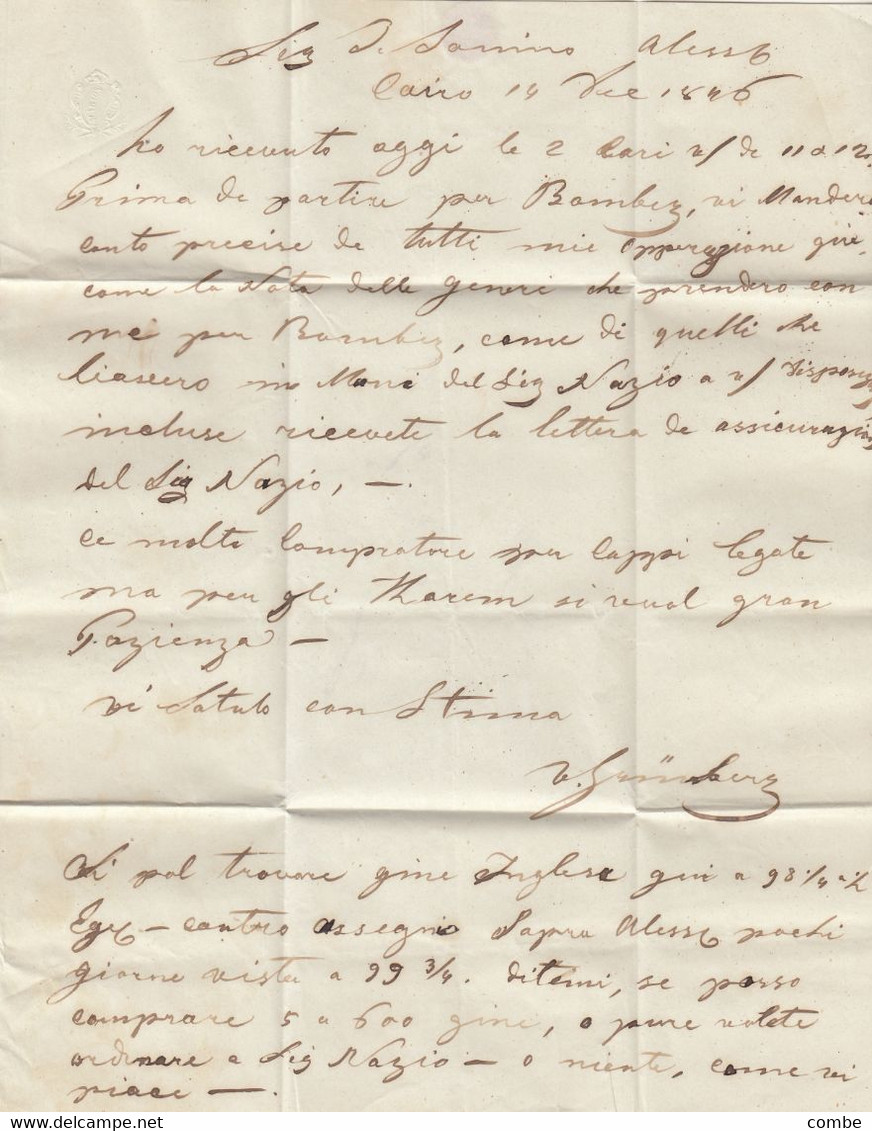 OLD LETTER EGYPT. 1846. CAIRO TO ALLESSANDRIA - Prefilatelia