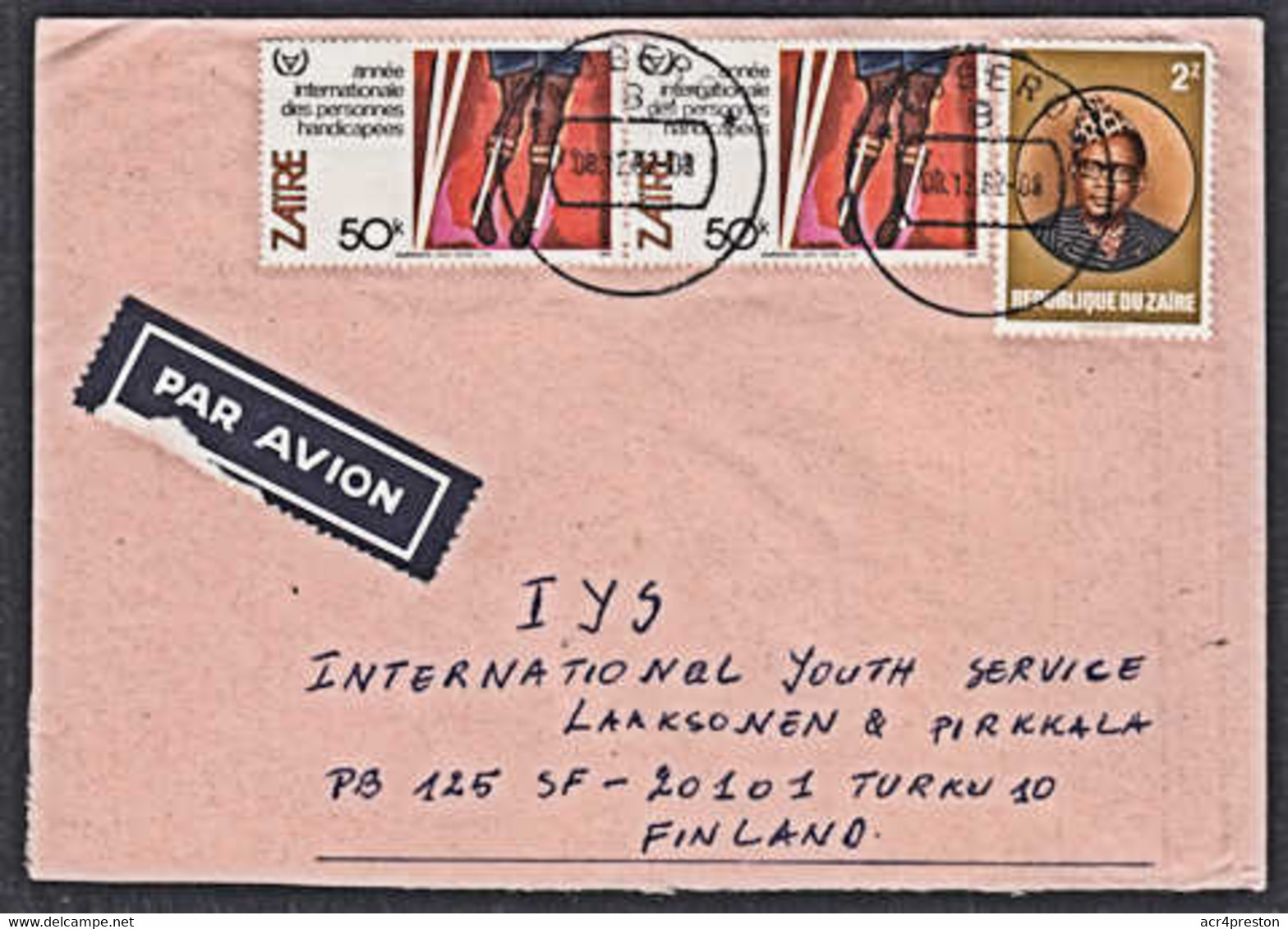 Ca5030a  ZAIRE 1982, Mobutu And Handicappé Stamps On Lubero Cover To Finland - Covers & Documents