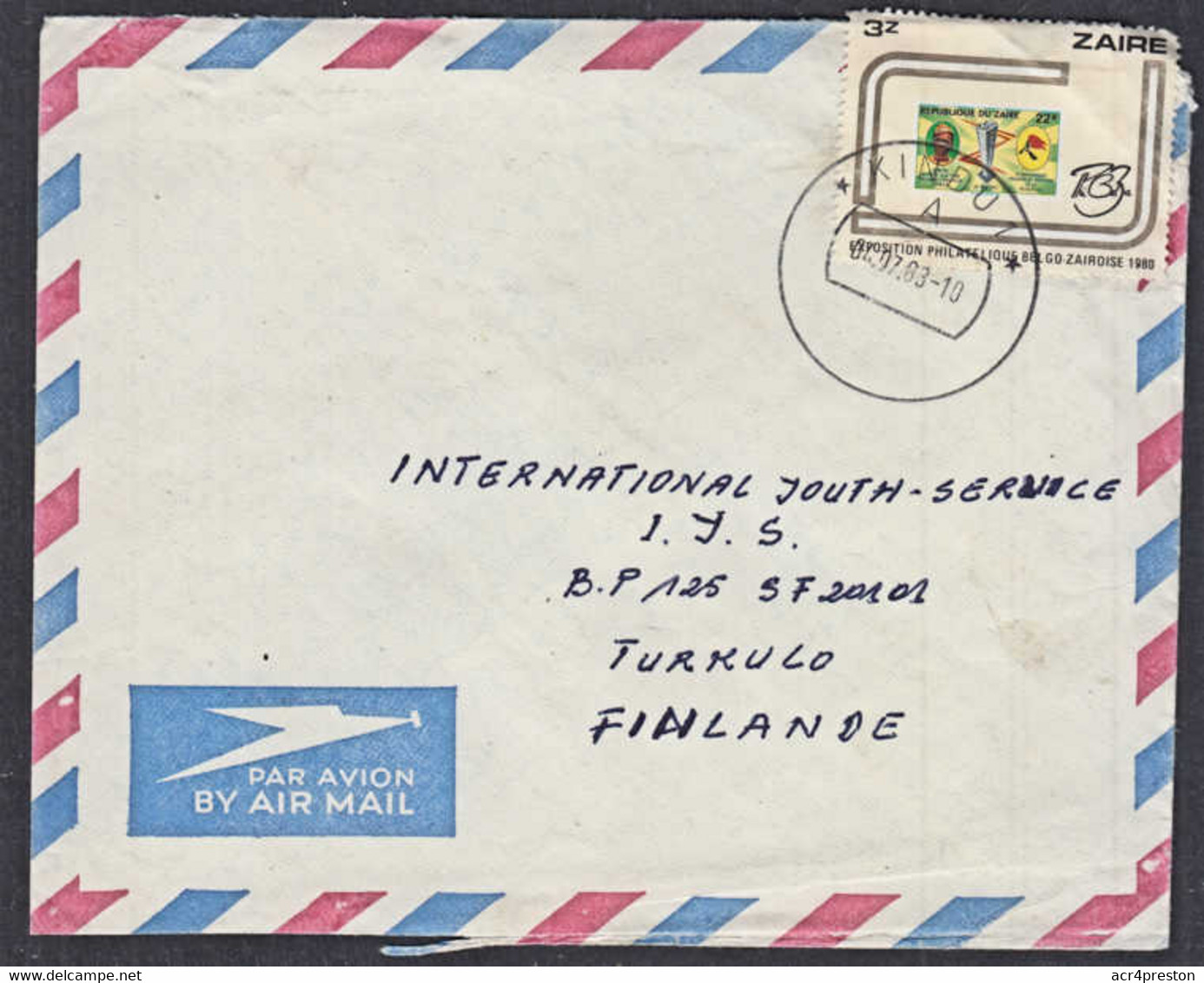 Ca0492 ZAIRE 1983,  Philbelza (stamp Exhibition) Stamp On Kindu 1 Cover To Finland - Covers & Documents