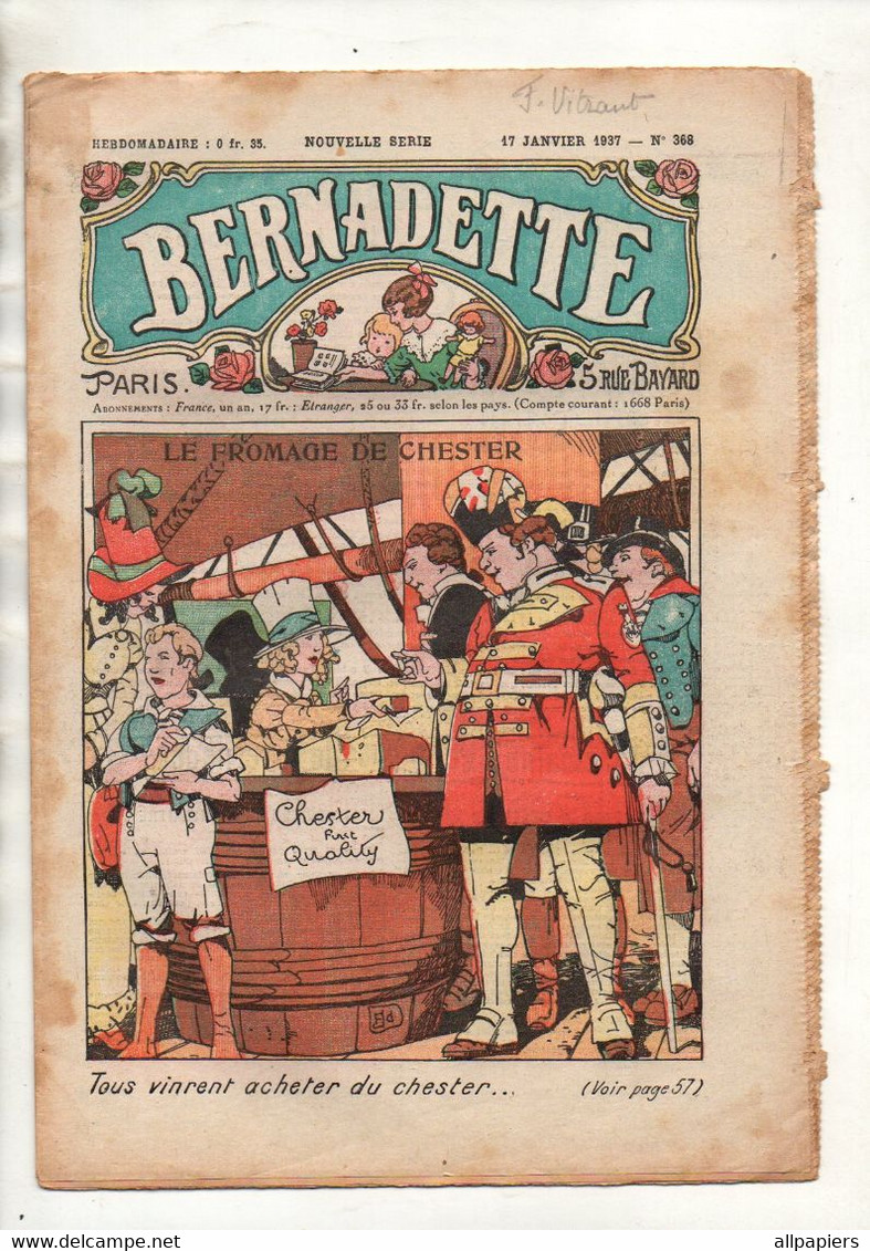 Bernadette N°368 La Fille De Polichinelle - Le Fromage De Chester - Le Bienheureux Martin De Porres Et Les Rats...1937 - Bernadette