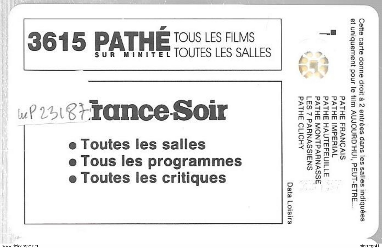 CARTE-FR- CINEMA-PATHE-SC4Ab-N° Impact 23187-Aujourd Hui Peut Etre-Tirage 4000Ex-R°/V° Glacé-NEUVE-LUXE/RARE - Biglietti Cinema