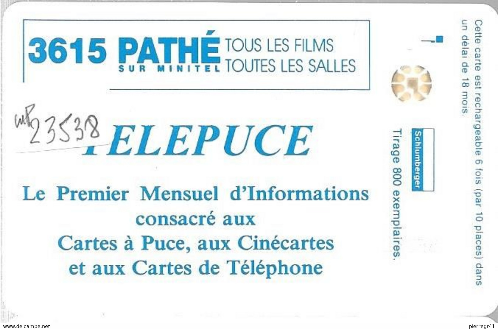 CARTE-FR- CINEMA-PATHE-SC4Ab-N° Impact 23538-TELEPUCE-Tirage 800Ex-R°/V° Glacé-NEUVE-LUXE/RARE - Movie Cards