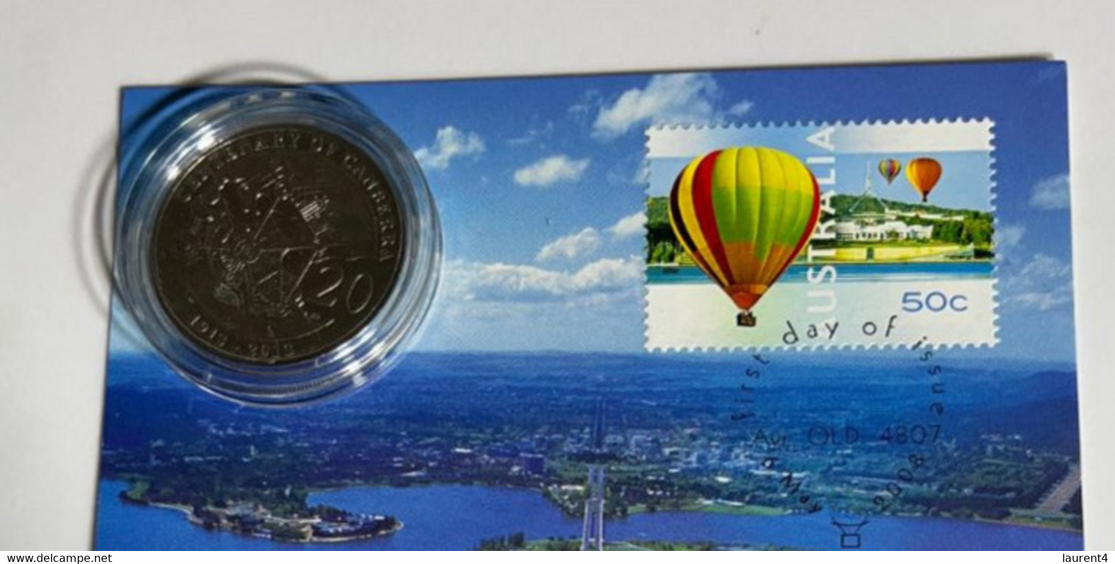 (1 N 44 A) Australia - ACT - Canberra Parliament House Maxicard (Hot Ar Balloon) + Centenry Of Canberra 20 Cents Coin - 20 Cents