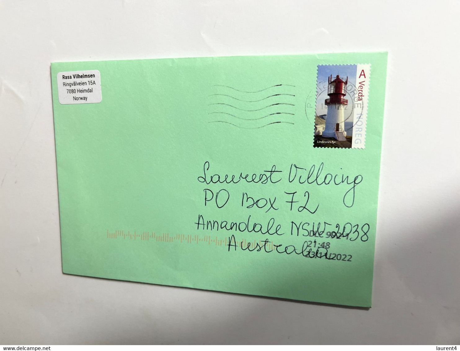 (1 N 44) Letter Posted From Norway To Australia (during COVID-19 Pandemic) 1 Lighthouse Stamp - Lettres & Documents