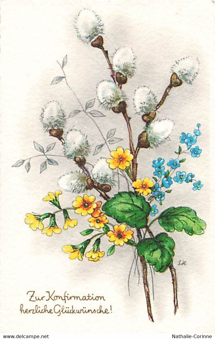 Zur Konfirmation Herzliche Glückwünsche! - Saule, Chatons, Myosotis, Gerbe - Série Aquarell N°8147 - Kommunion