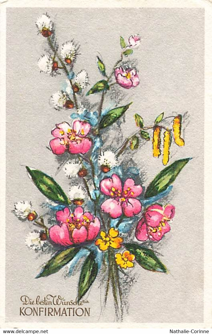 Die Besten Wünsche Zur Konfirmation - Saule, Chatons, Roses Sauvage, Gerbe - Série Aquarell N°8146 - Kommunion