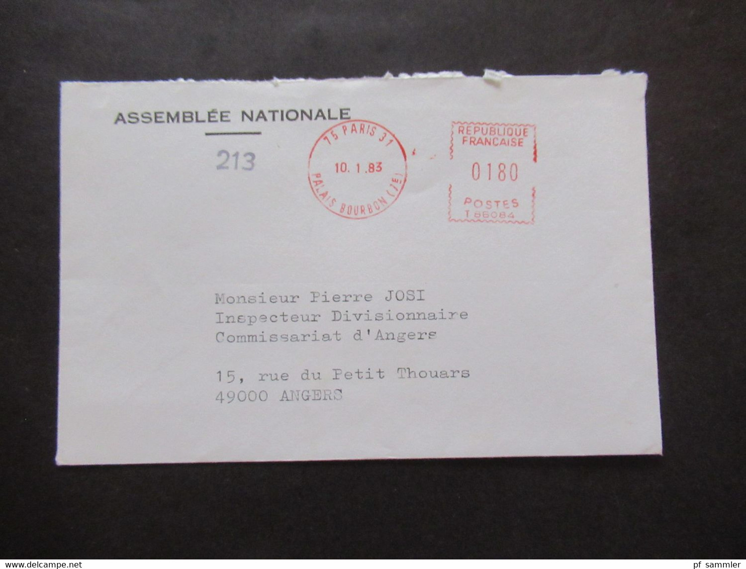 1983 Beleg Mit Inhalt Eigenhändige Visitenkarte Jean Foyer Ancien Ministre Umschlag Assemblée Nationale Und Freistempel - Covers & Documents