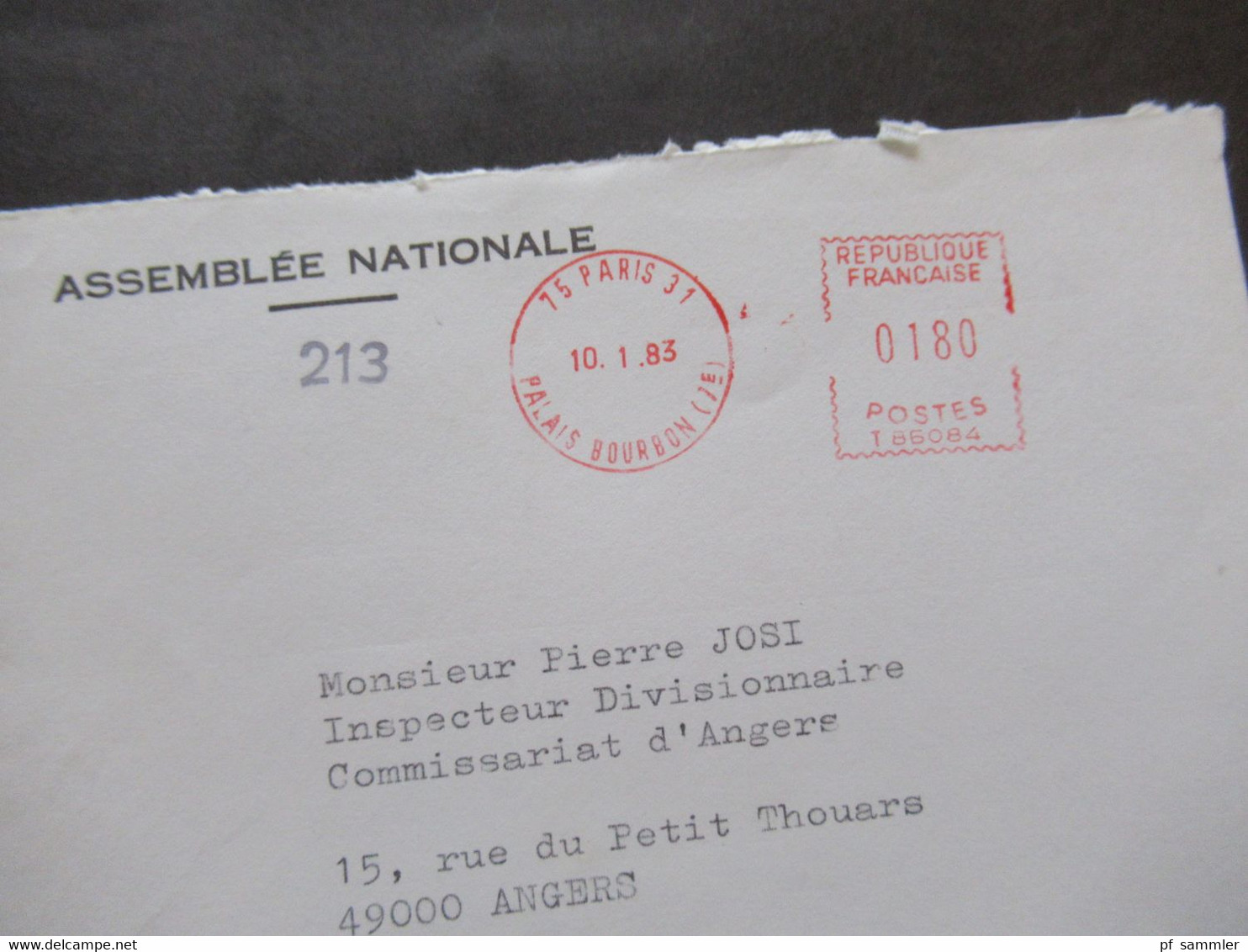 1983 Beleg Mit Inhalt Eigenhändige Visitenkarte Jean Foyer Ancien Ministre Umschlag Assemblée Nationale Und Freistempel - Briefe U. Dokumente