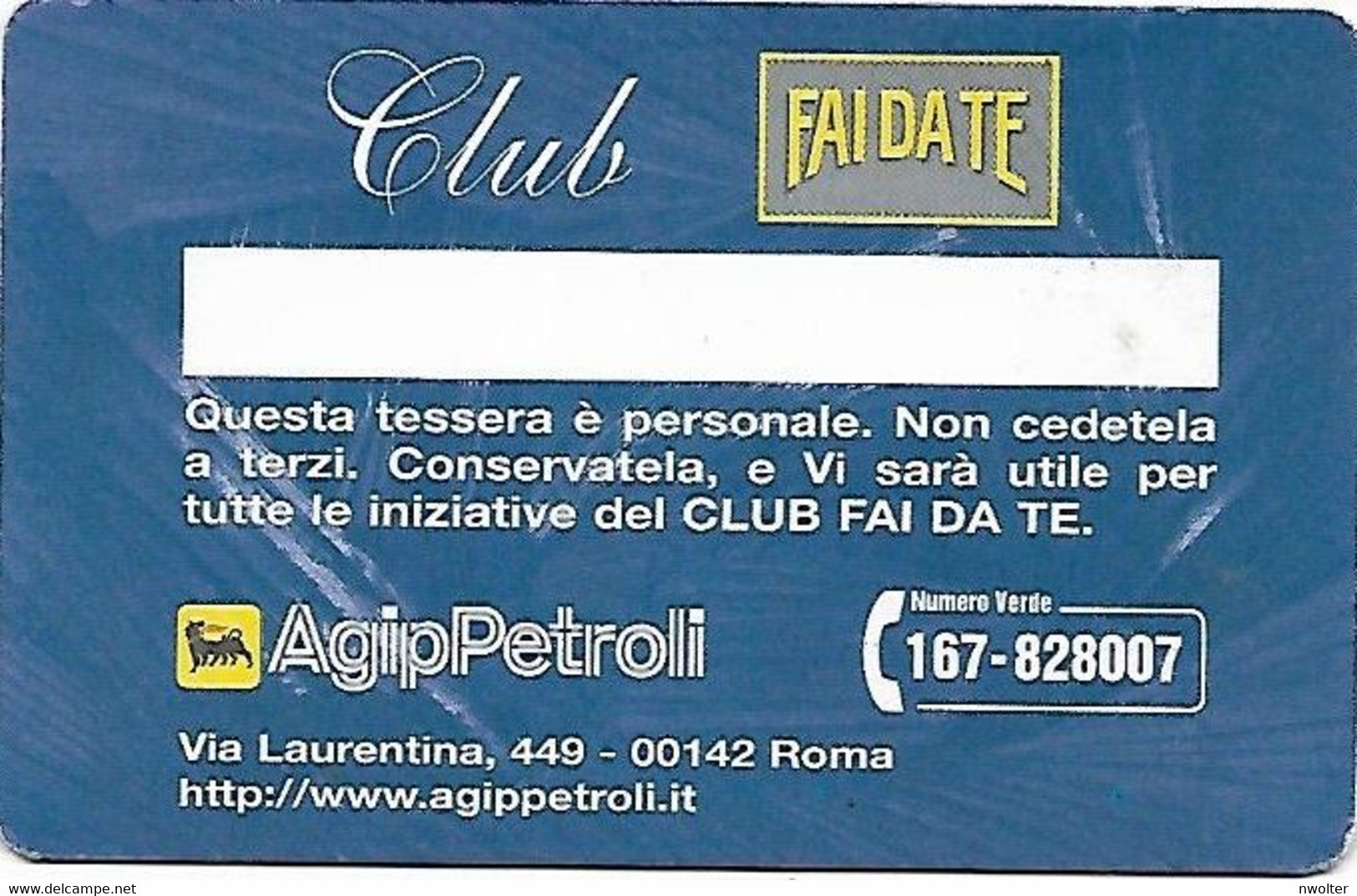 @+ Carte De Station AGIP Club -  Italie - Autowäsche