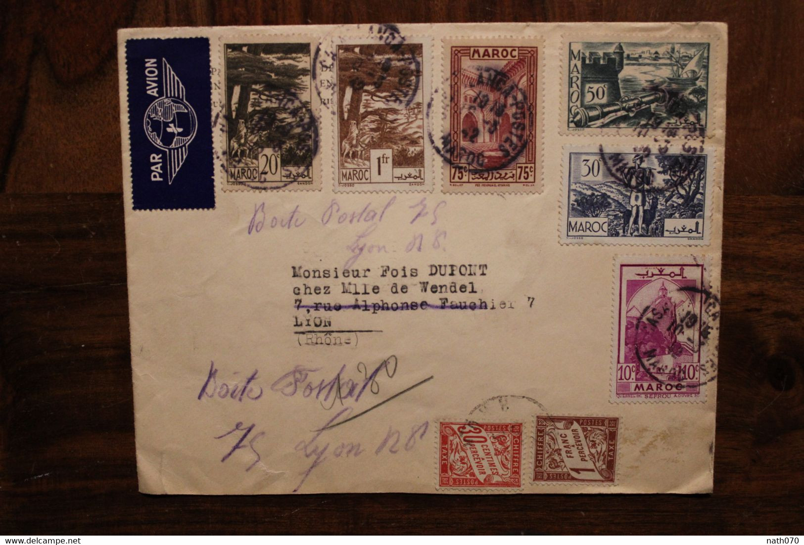 1942 Maroc FRANCE Taxe Par Avion Cover Air Mail Colonie Protectorat - Briefe U. Dokumente