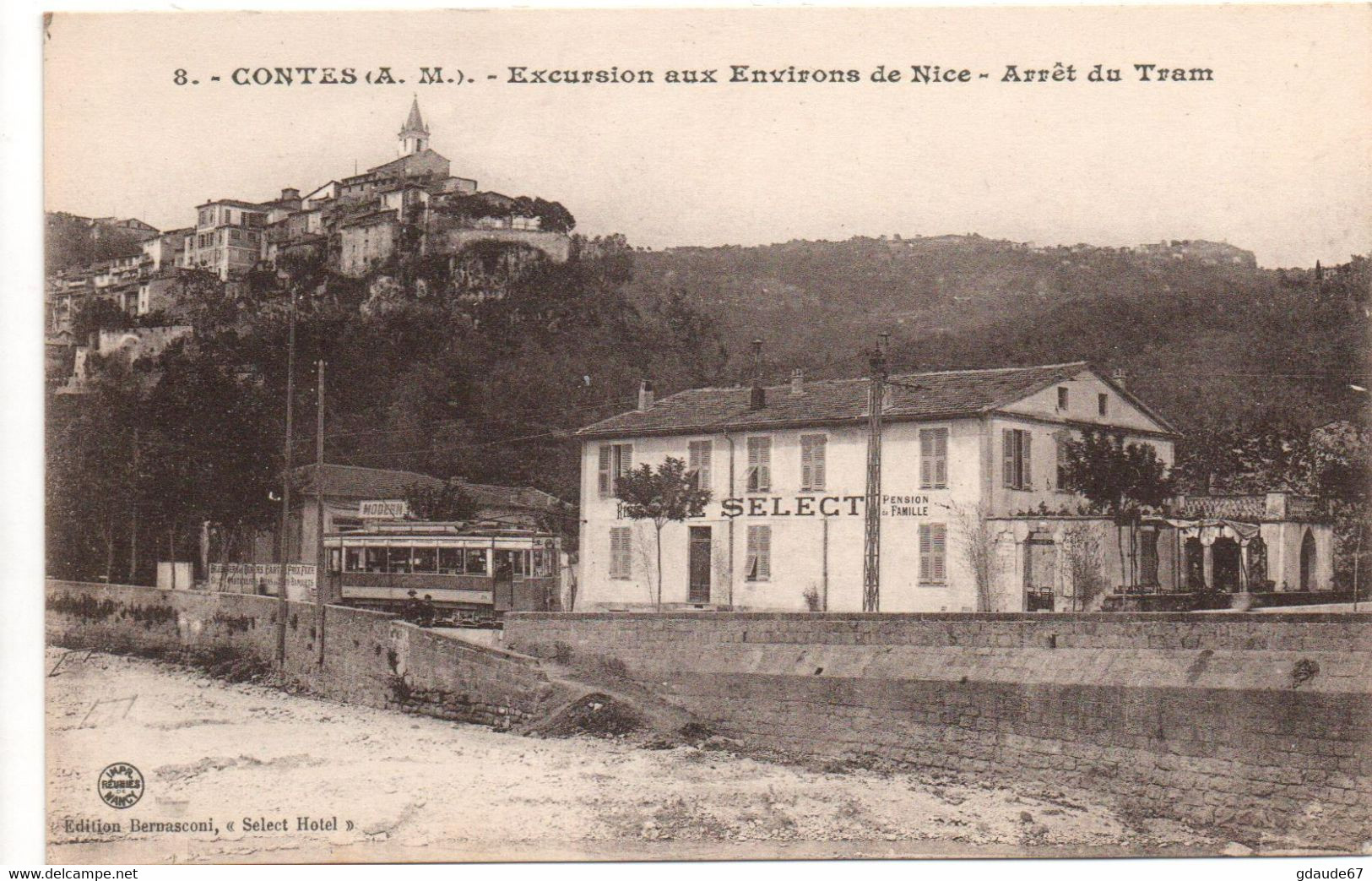 CONTES (06) - ARRET DU TRAM - AU DOS PUB SELECT HOTEL DEPART DES TRAMWAYS PLACE GARIBALDI NICE - Contes