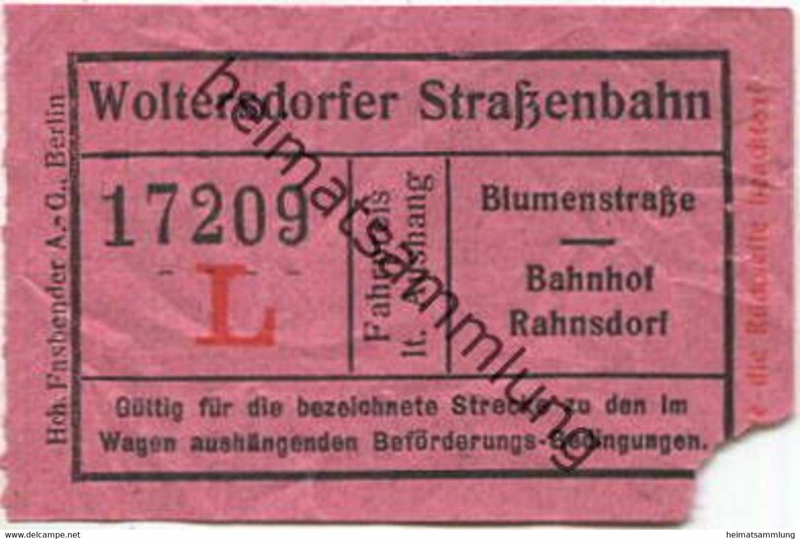 Deutschland - Woltersdorf - Woltersdorfer Strassenbahn - Fahrschein Blumenstrasse Bahnhof Rahnsdorf - Rückseitig Werbung - Europe