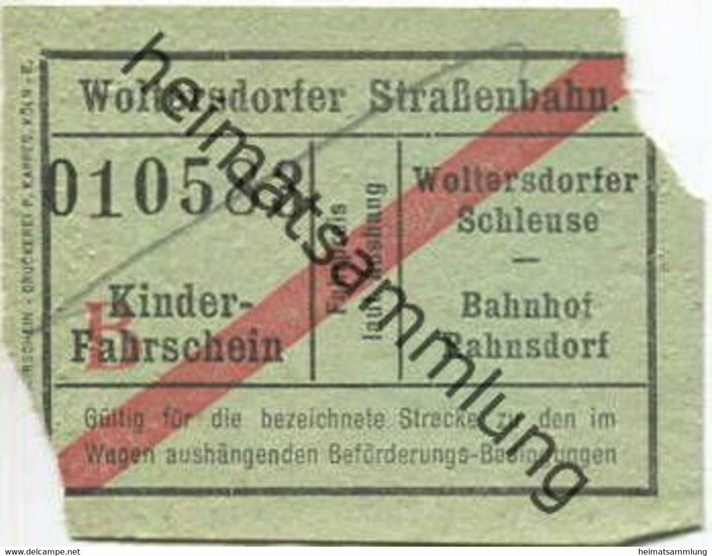 Deutschland - Woltersdorf - Woltersdorfer Strassenbahn - Fahrschein Wolterdorfer Schleuse Bahnhof Rahnsdorf - Kinderfahr - Europa
