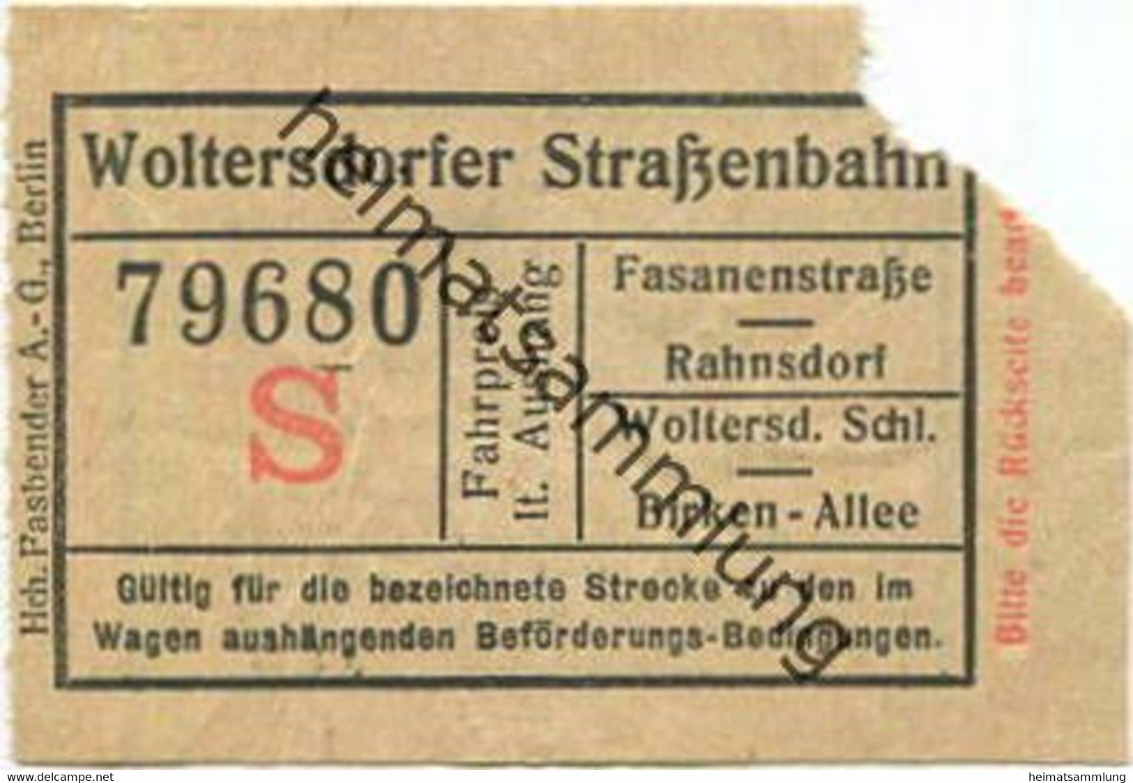 Deutschland - Woltersdorf - Woltersdorfer Strassenbahn - Fahrschein - Fasanenstrasse Bahnhof Rahnsdorf - Wolterdorfer Sc - Europa