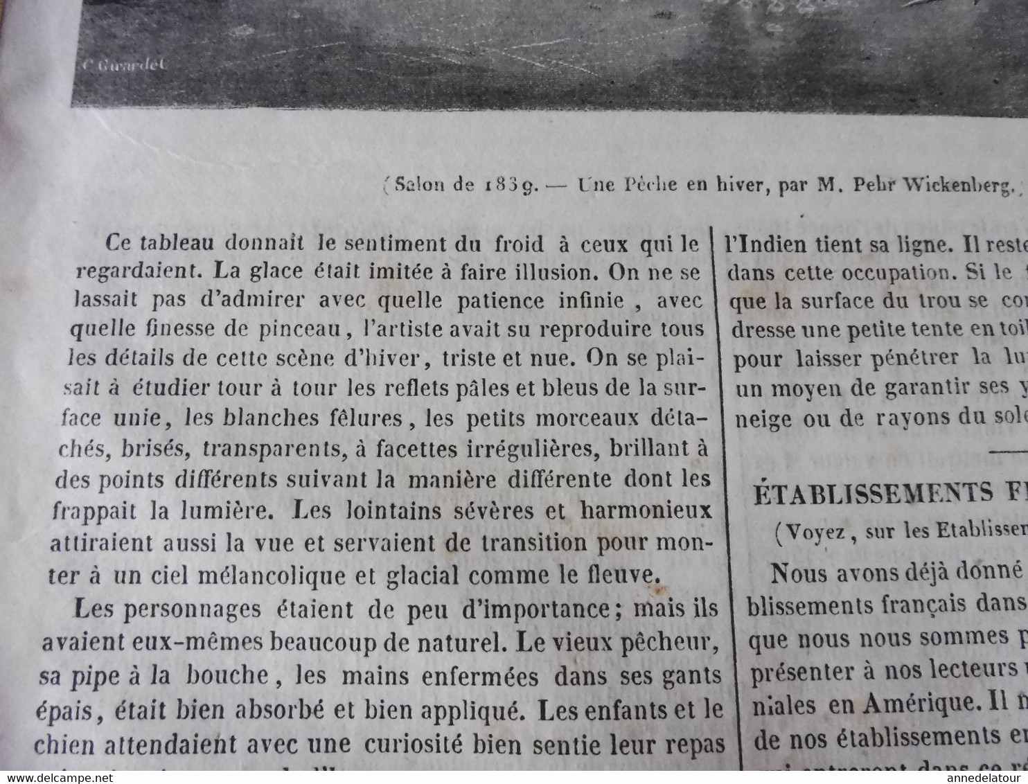 Année 1839: Gravure (pêche En Hiver): André (Bruges) Sculpteur Sur Bois; Arméniens De Constantinople Et Massacres ; Etc - 1800 - 1849