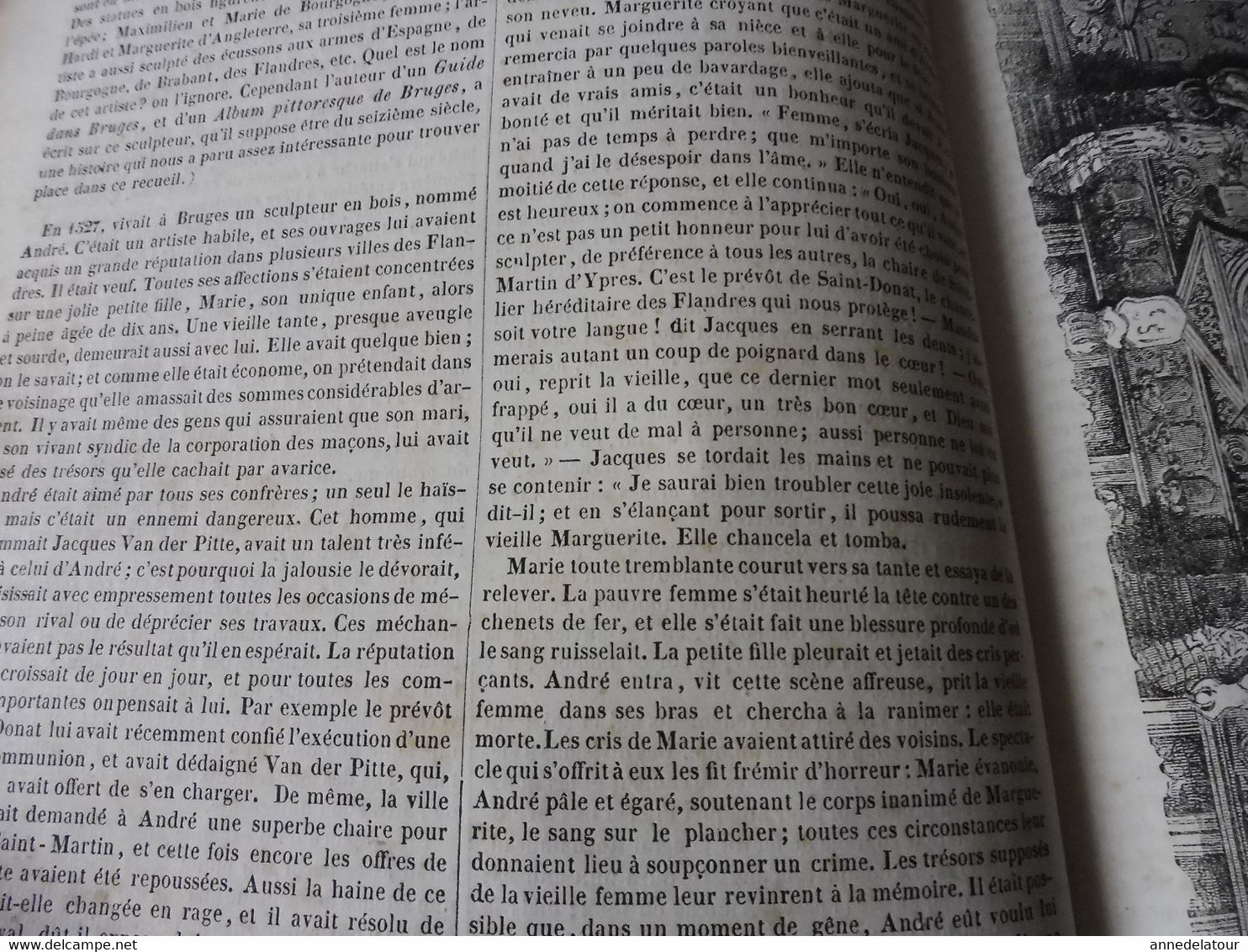 Année 1839: Gravure (pêche en hiver): André (Bruges) sculpteur sur bois; Arméniens de Constantinople et massacres ; etc