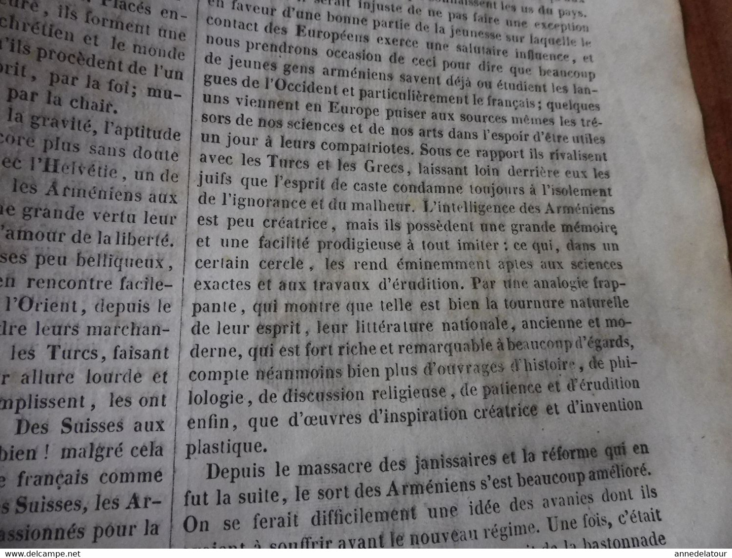 Année 1839: Gravure (pêche en hiver): André (Bruges) sculpteur sur bois; Arméniens de Constantinople et massacres ; etc