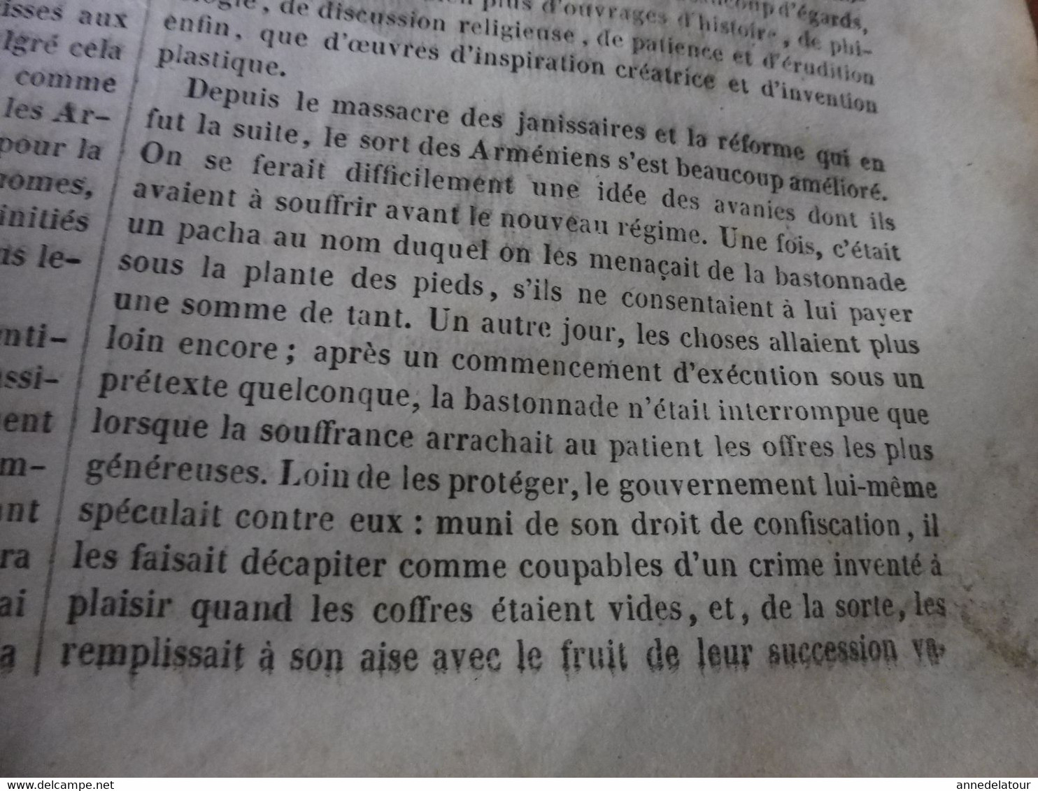 Année 1839: Gravure (pêche en hiver): André (Bruges) sculpteur sur bois; Arméniens de Constantinople et massacres ; etc