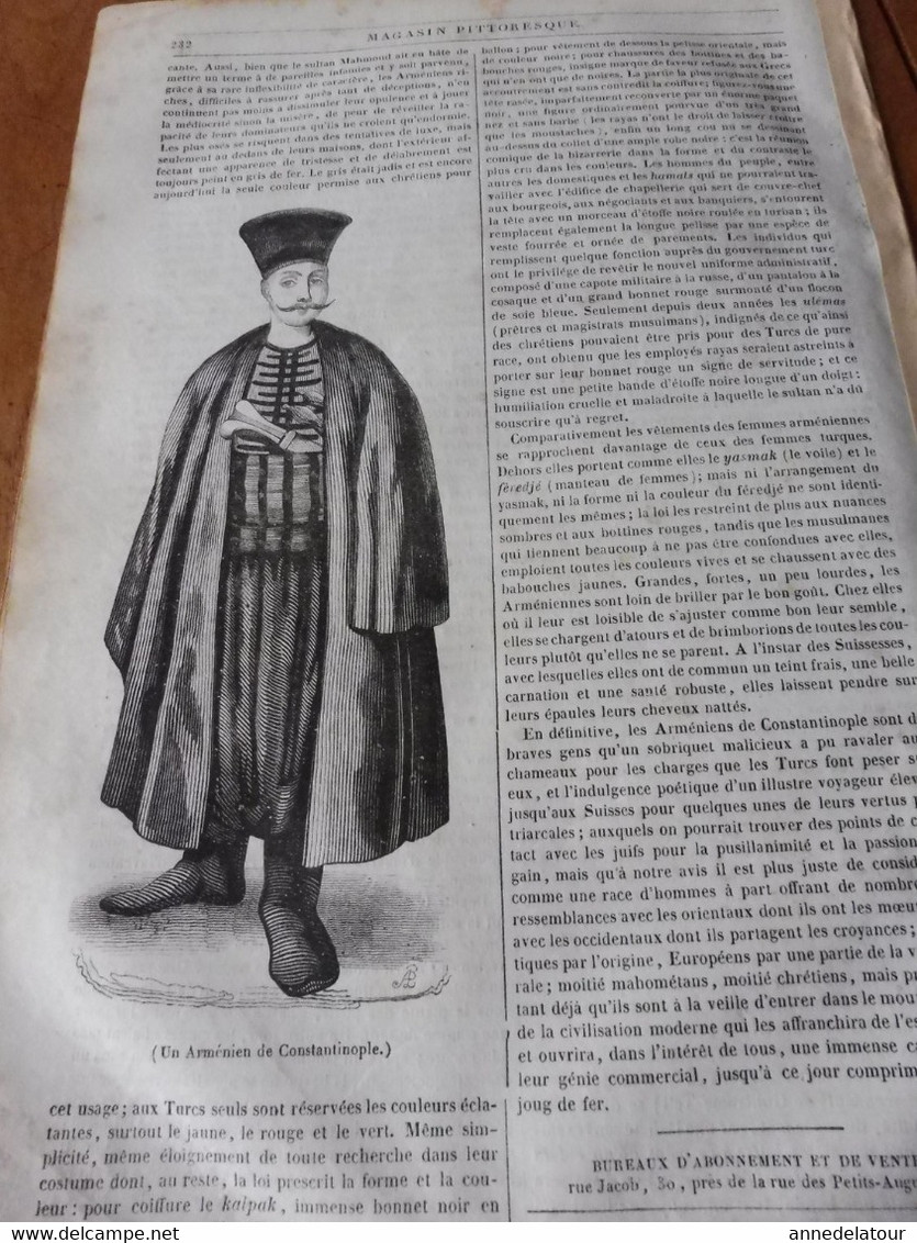 Année 1839: Gravure (pêche en hiver): André (Bruges) sculpteur sur bois; Arméniens de Constantinople et massacres ; etc