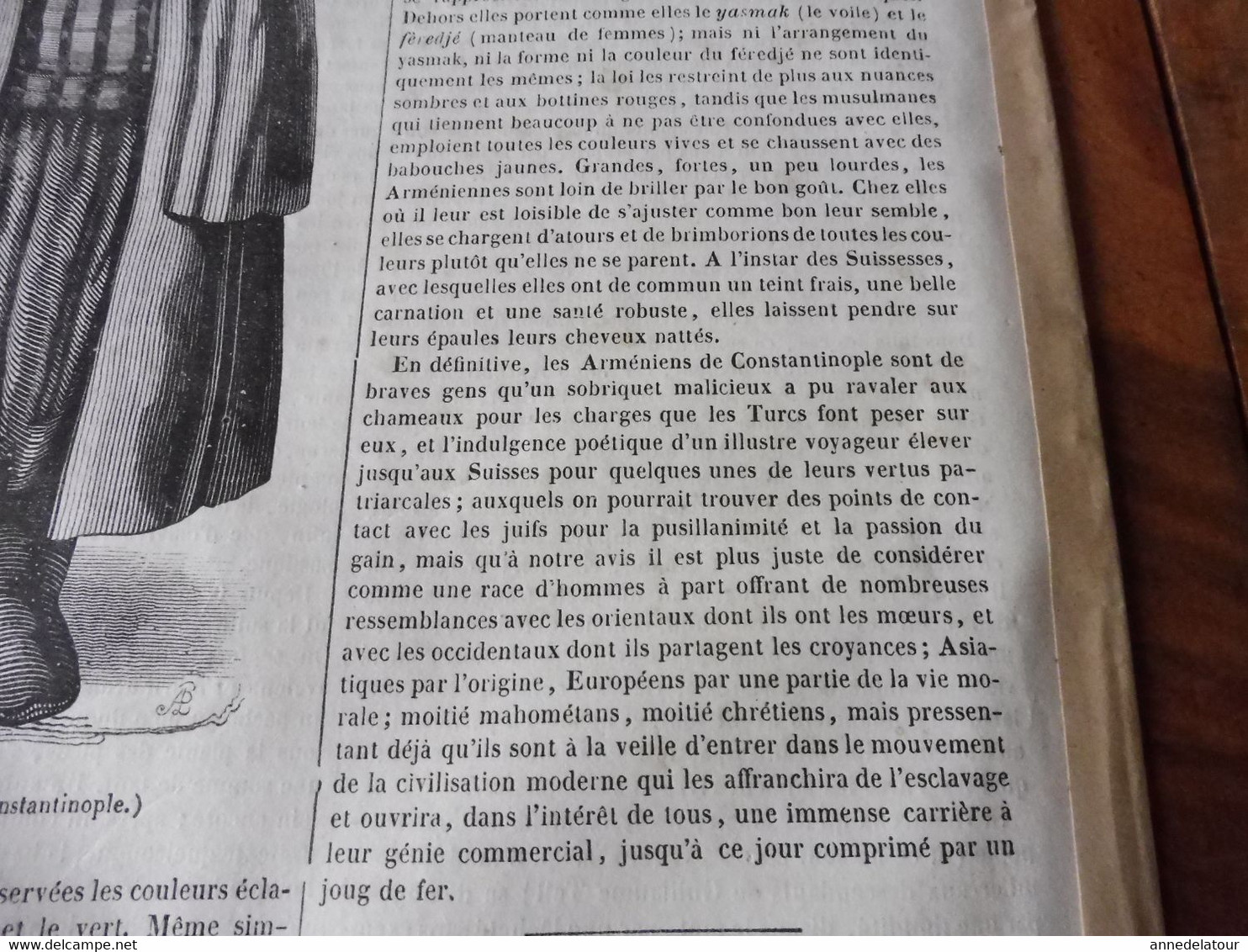 Année 1839: Gravure (pêche en hiver): André (Bruges) sculpteur sur bois; Arméniens de Constantinople et massacres ; etc