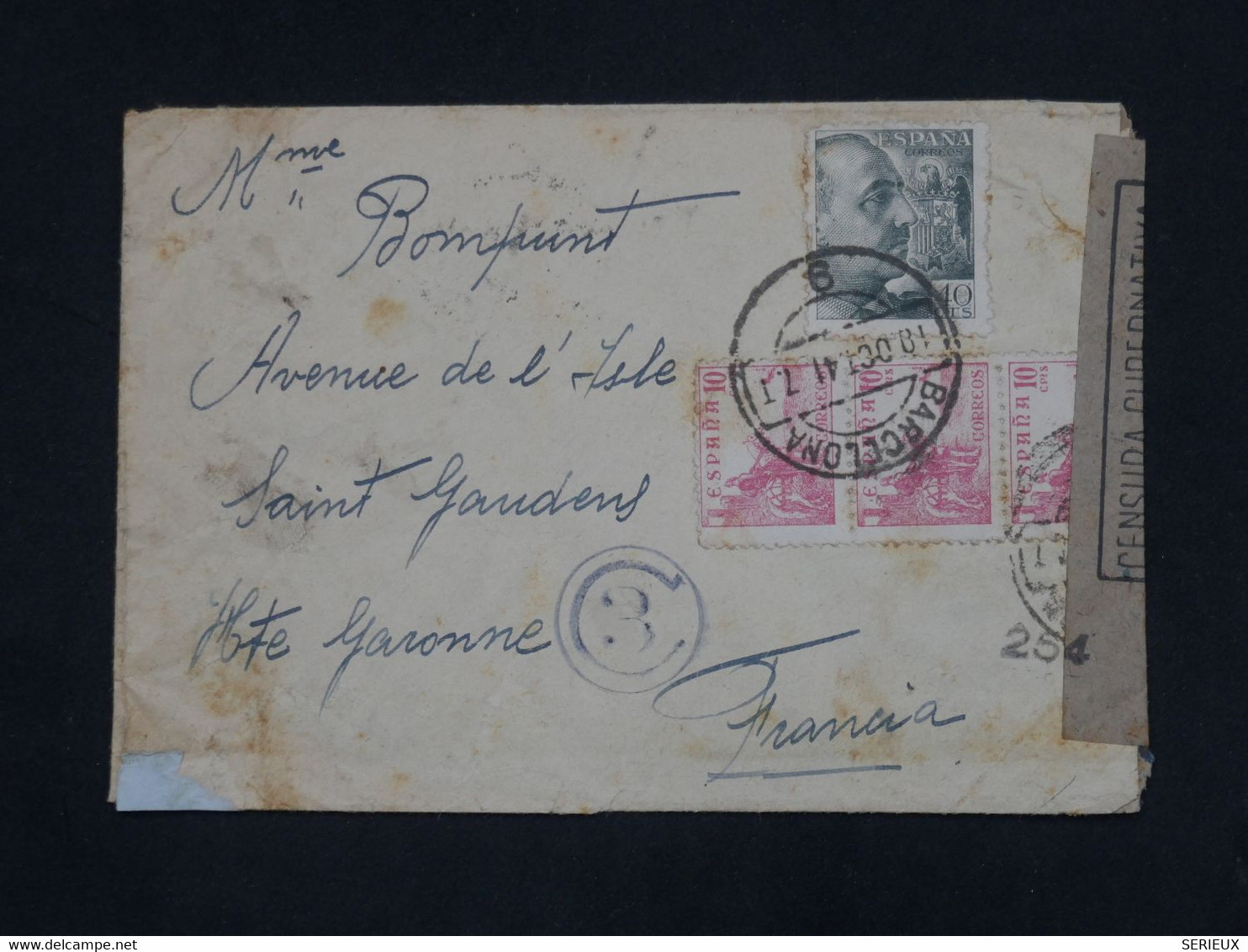 BK2  ESPANA  BELLE LETTRE CENSURA  1941 BARCELONA   A  ST GAUDENS  FRANCIA+PAIRE  +AFF. INTERESSANT++ - Nationalistische Censuur