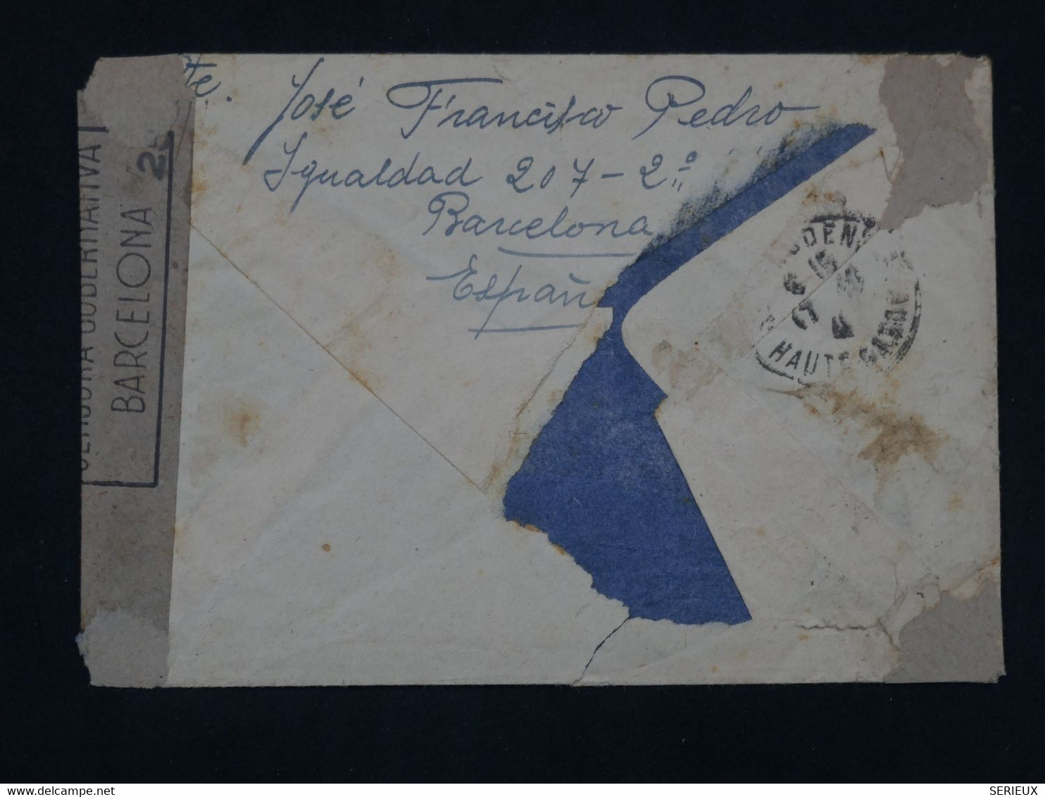 BK2  ESPANA  BELLE LETTRE CENSURA  1941 BARCELONA   A  ST GAUDENS  FRANCIA+PAIRE  +AFF. INTERESSANT++ - Marques De Censures Nationalistes