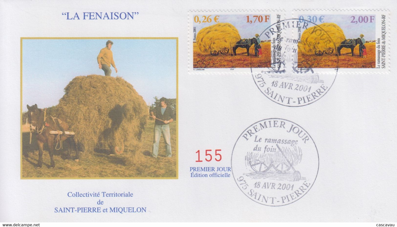 Enveloppe  FDC  1er  JOUR    SAINT  PIERRE  Et  MIQUELON    La   Fenaison   2001 - FDC