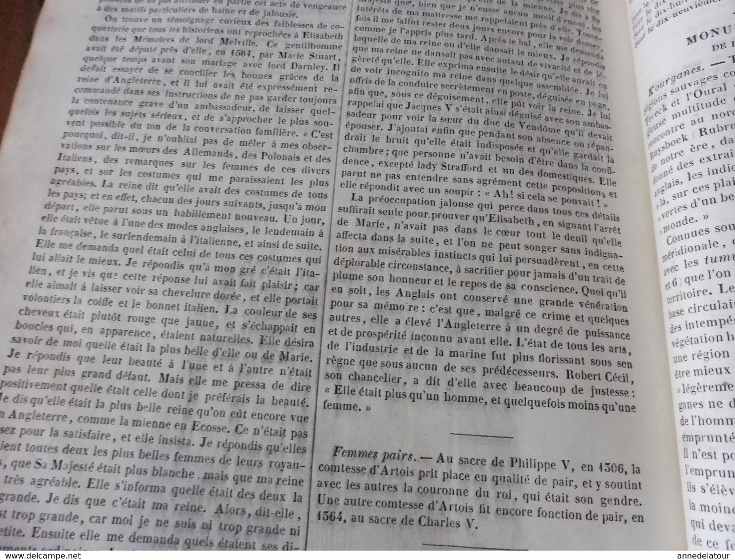 Année 1839:Gravures (Elisabeth d'Angleterre et tombeau,L'Hétitier de Linne et Jean des Echelles);Mongoles de Bakhmout