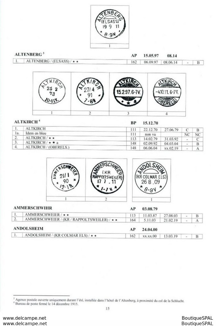 Catalogue Des Timbres à Date D'Alsace Lorraine 1870 - 1918 - Elsass Lothringen - édité Par La SPAL - Deutschland