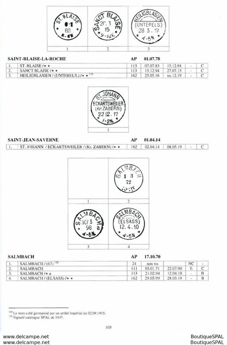 Catalogue des timbres à date d'Alsace Lorraine 1870 - 1918 - Elsass Lothringen - édité par la SPAL