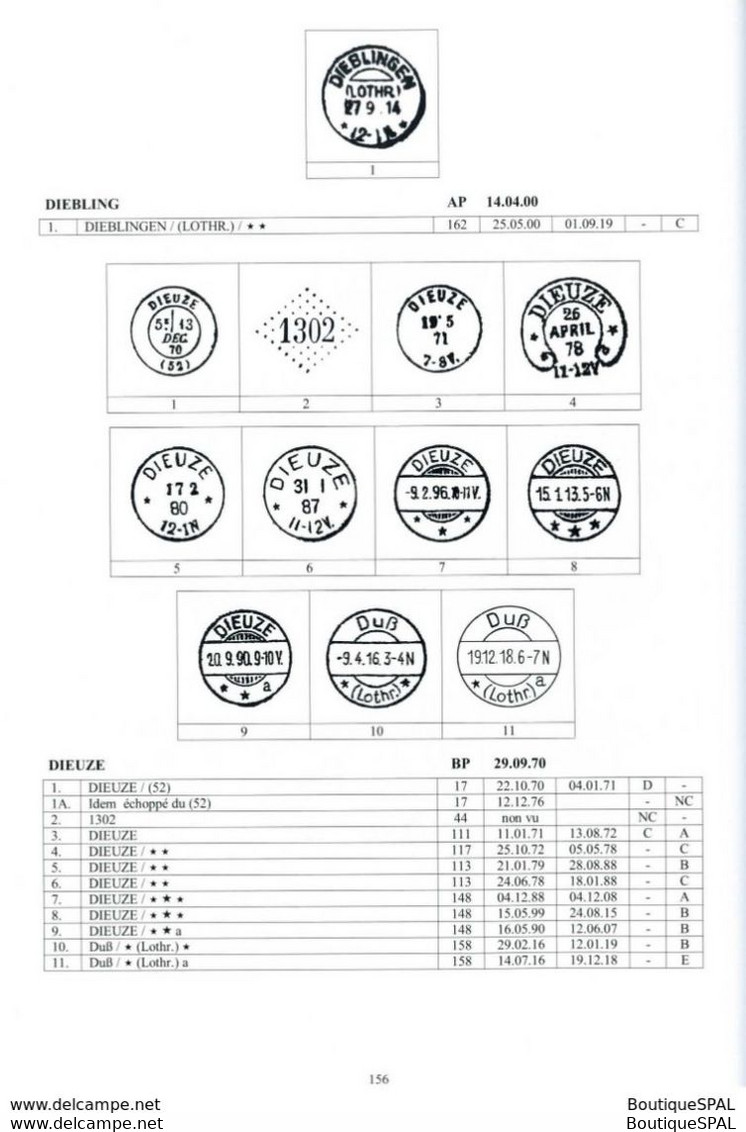 Catalogue des timbres à date d'Alsace Lorraine 1870 - 1918 - Elsass Lothringen - édité par la SPAL