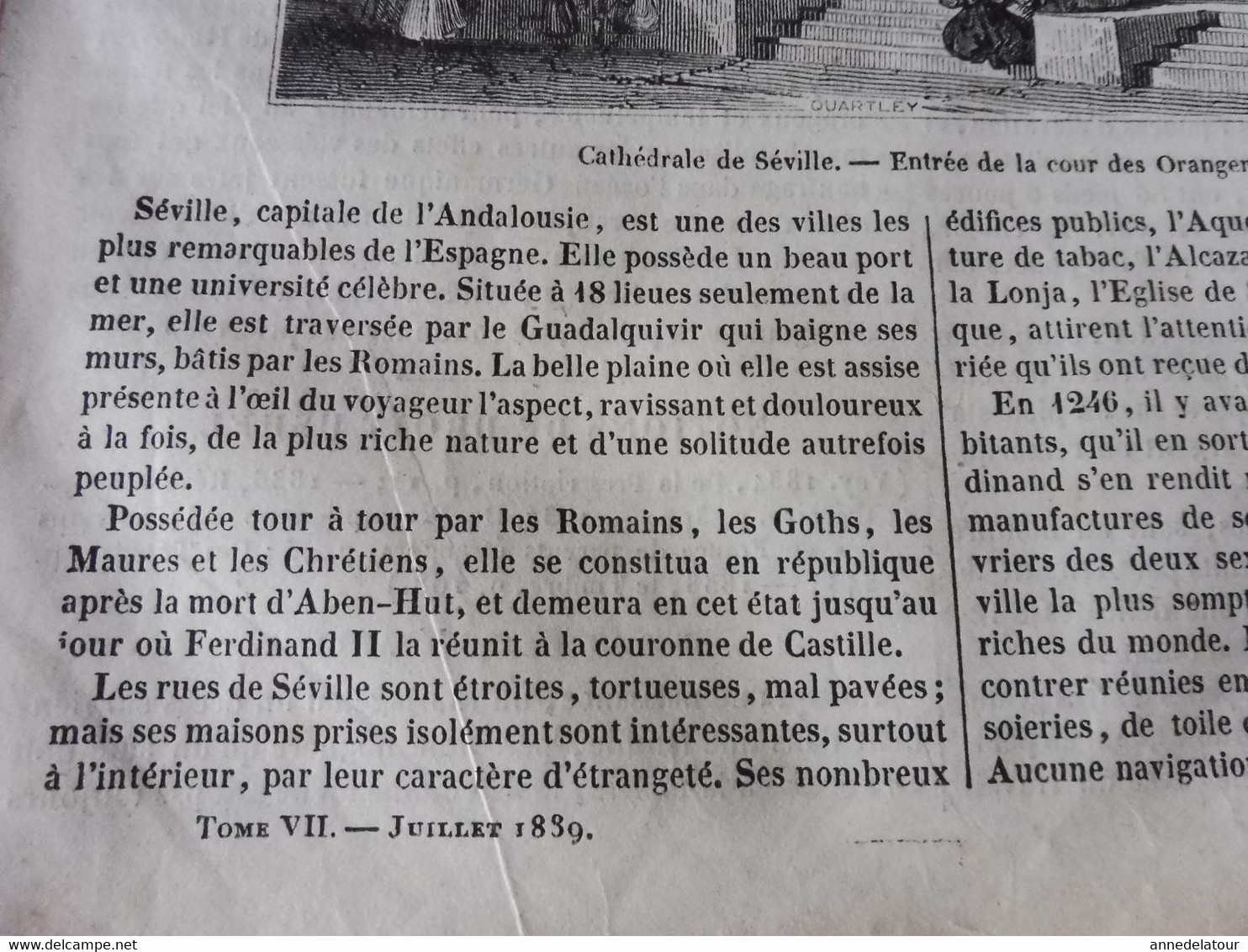 Année 1839:Gravure ( Cathédrale De Séville , Cour Des Orangers);Secret Du Ciment Romain; Pierre Bornale Bretonne; Etc - 1800 - 1849