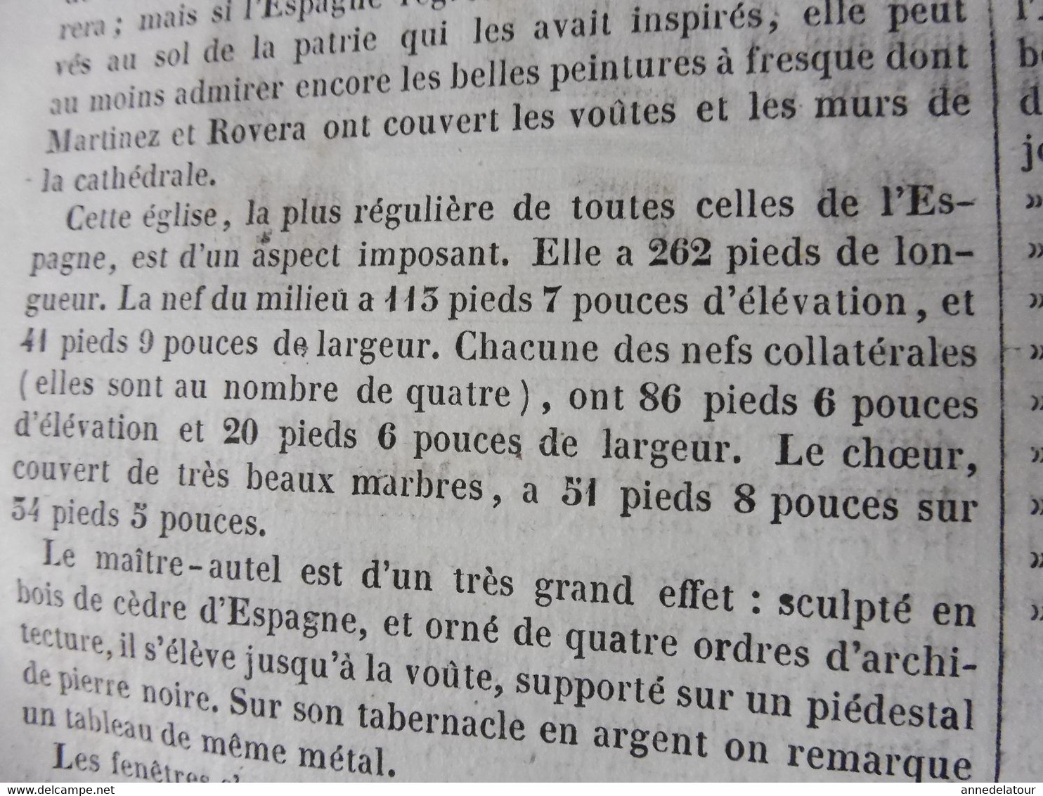 Année 1839:Gravure ( Cathédrale De Séville , Cour Des Orangers);Secret Du Ciment Romain; Pierre Bornale Bretonne; Etc - 1800 - 1849