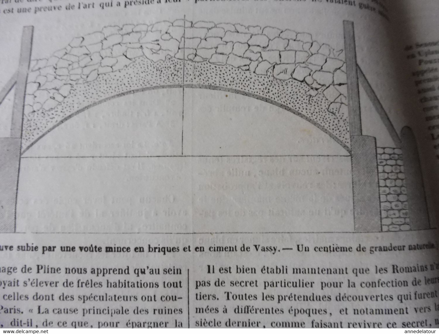 Année 1839:Gravure ( Cathédrale de Séville , cour des Orangers);Secret du ciment romain; Pierre bornale bretonne; etc